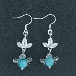 NEW HANDMADE SILVER TONE CUBIC ZIRCONIA BLUE CHALCEDONY EARRINGS